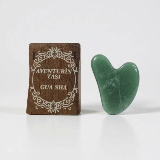 Aventurin Taşı Gua Sha Masaj Taşı - Ahşap Hediye Kutulu
