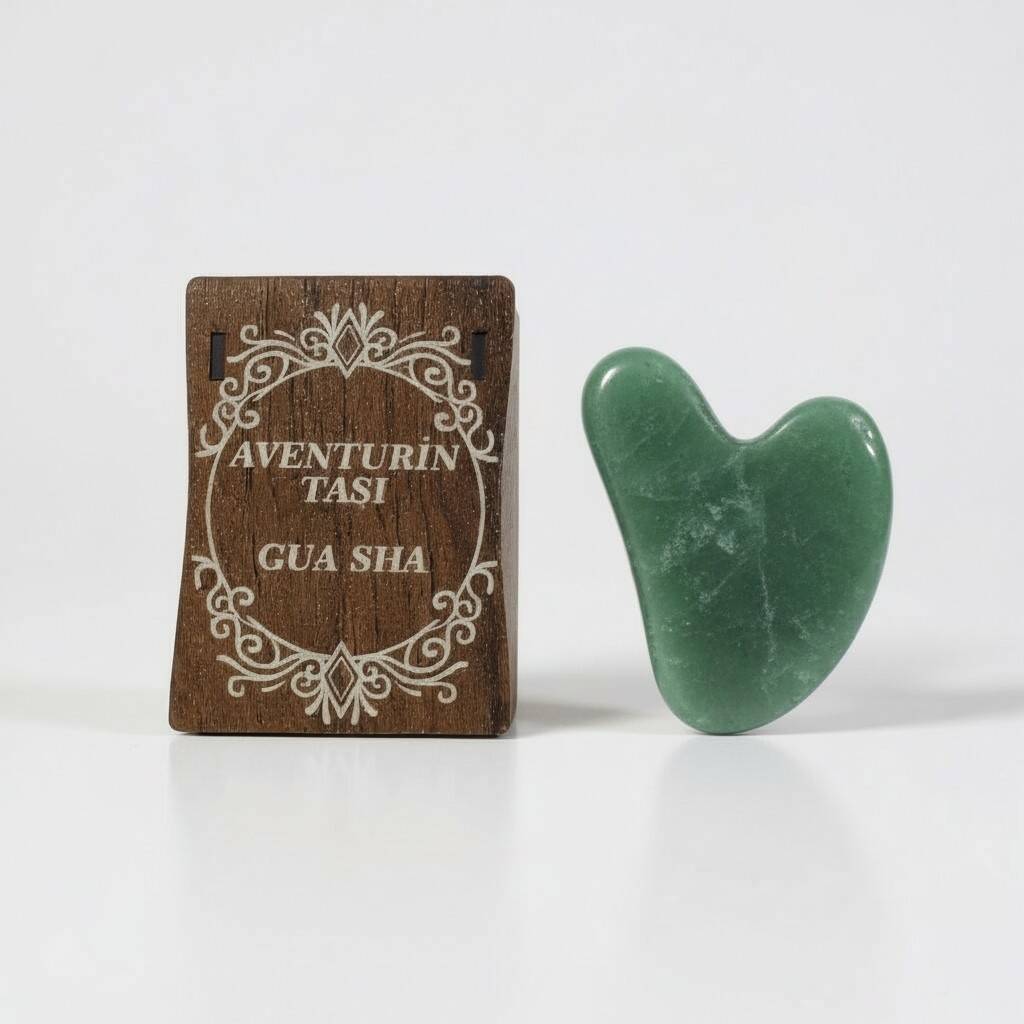 Aventurin Taşı Gua Sha Masaj Taşı - Ahşap Hediye Kutulu - 1