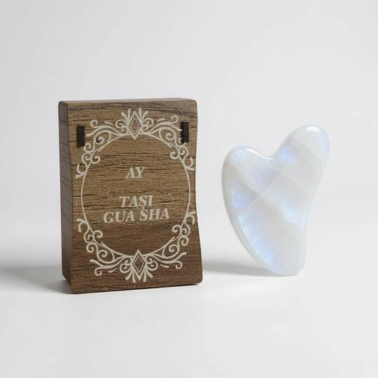 Ay Taşı Gua Sha Masaj Taşı - Ahşap Hediye Kutulu
