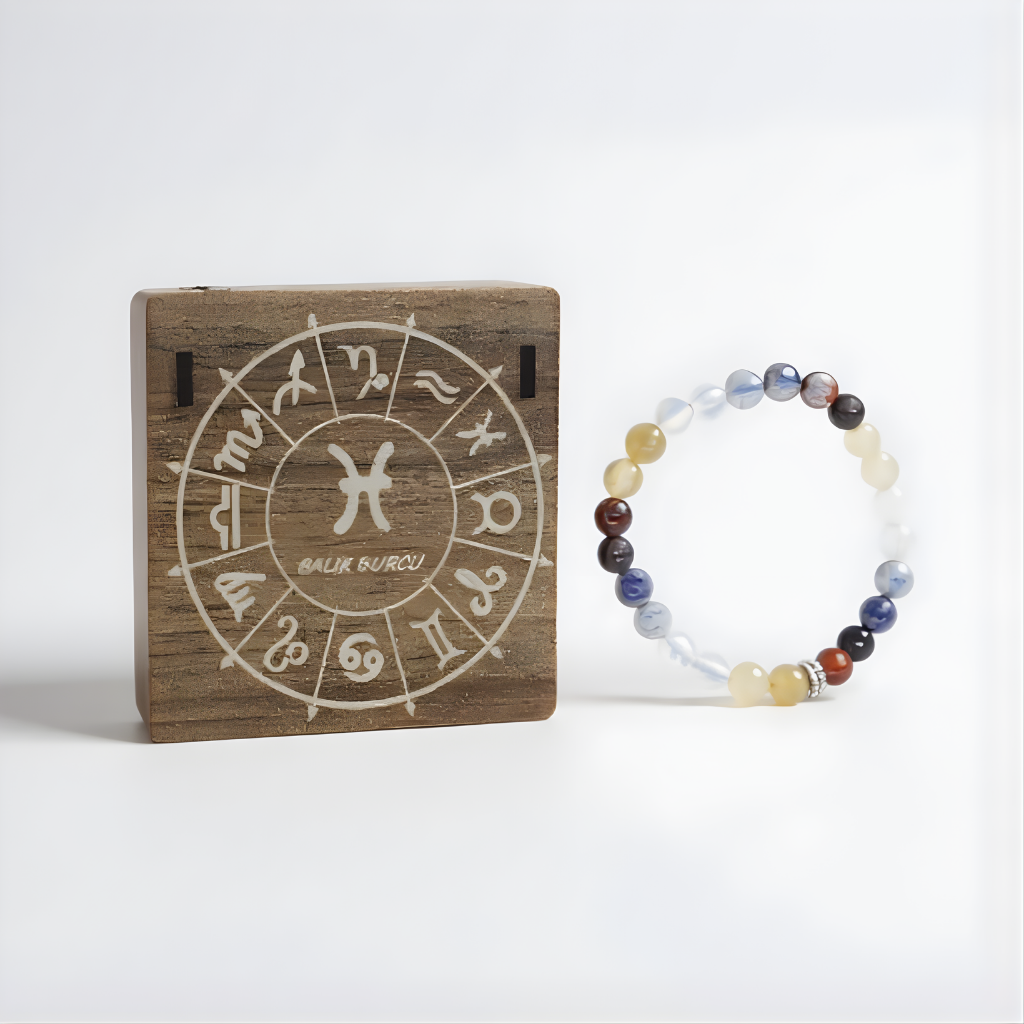 Balık Burcu Doğal Taş Bileklik - Ahşap Hediye Kutulu - 1
