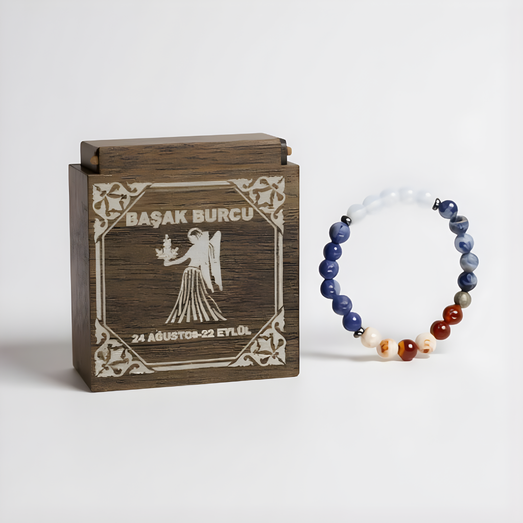 Başak Burcu Doğal Taş Bileklik - Ahşap Hediye Kutulu - 1