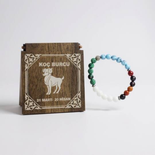 Koç Burcu Doğal Taş Bileklik - Ahşap Hediye Kutulu