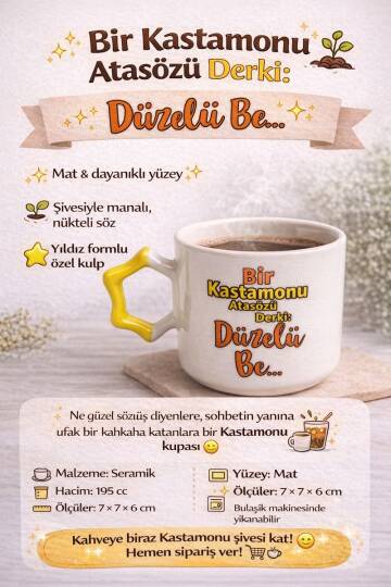 Bir Kastamonu Atasözü Derki Düzelü Be Seramik Kupa 195 cc  - 4