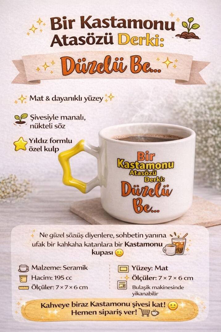 Bir Kastamonu Atasözü Derki Düzelü Be Seramik Kupa 195 cc  - 4