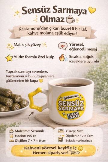 Kastamonu Sensüz Sarmaya Essah Olan Seramik Kupa 195 cc  - 5