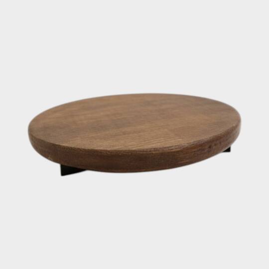 El İşcilikli Yuvarlak Doğal Ceviz Ayaklı Sunum Tablası   